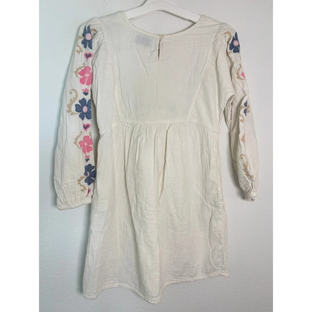 Old Navy Girls XL 14-16 White Gauze Embroidered Floral Boho Long Sleeve Dress